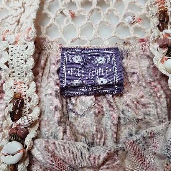 FREE PEOPLE Red Aztec Print Bohemian Top With Shell Detail - Picture 9 of 11